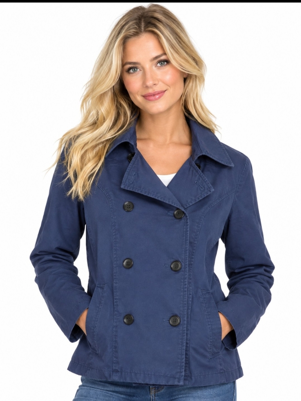 Old Navy Double-Breasted 100% Cotton Pea Coat Women's Utility Jacket Blue Small